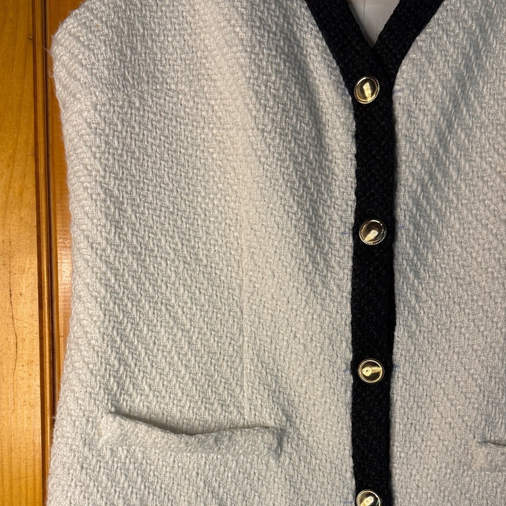 BeBop Black and White Tweed Midi Dress with Gold Accent Buttons - Picture 5 of 10